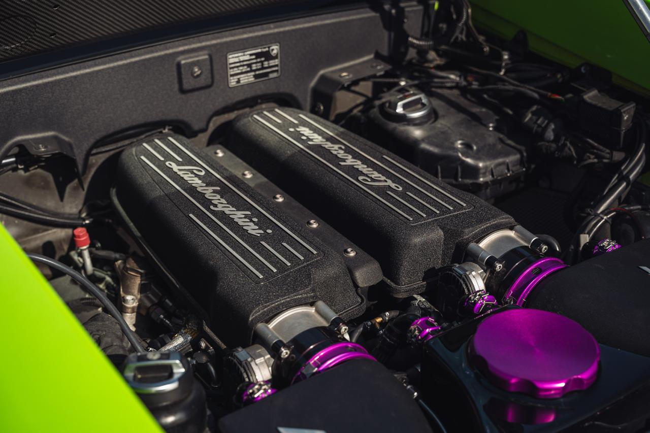 Lamborghini V10 twin-turbo engine cam covers, close-up detail